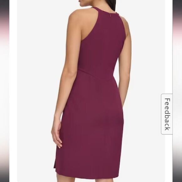 Vince Camuto Stretch Crepe Halter Ruched Dress in Plum - Picture 3 of 16